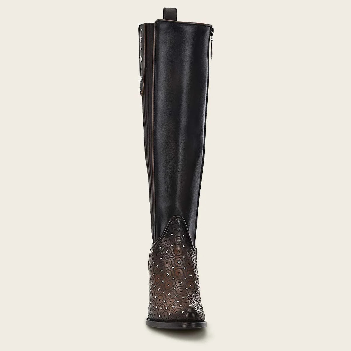 3F0BRS - Cuadra chocolate studded tall boots for women