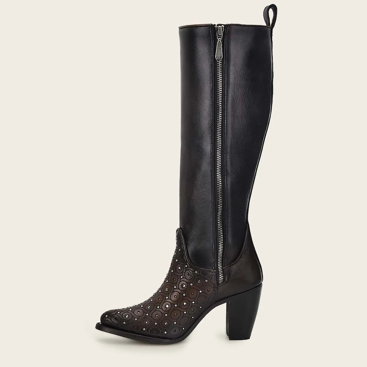 3F0BRS - Cuadra chocolate studded tall boots for women