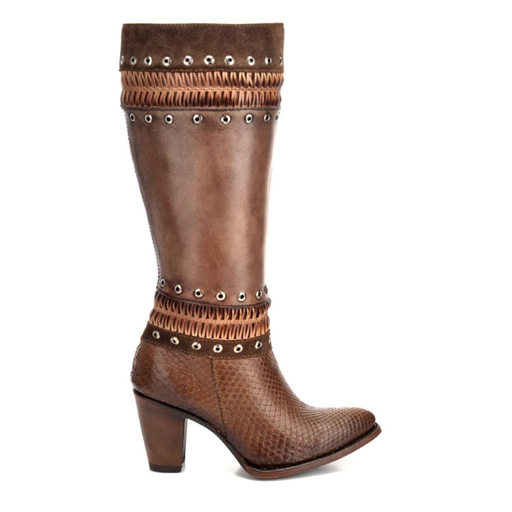 3F11PM - Cuadra taupe western cowgirl python snake boots for women-CUADRA-Kuet-Cuadra-Boots