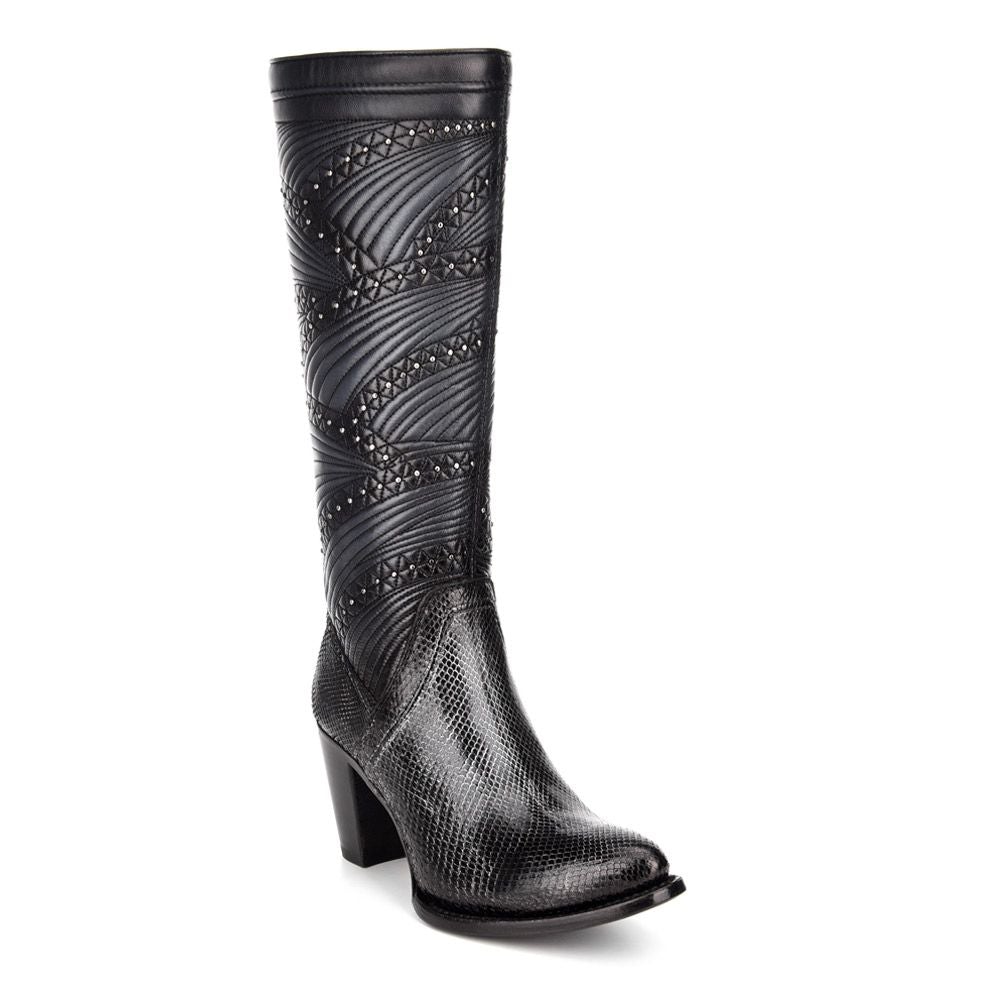 3F23PH - Cuadra black western cowgirl python skin knee high boots for women-Kuet.us