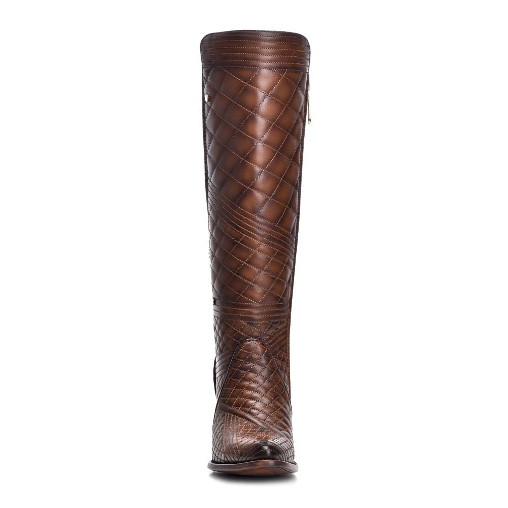 3F37RS - Cuadra brown dress cowgirl cowhide leather knee high boots for women-Kuet.us