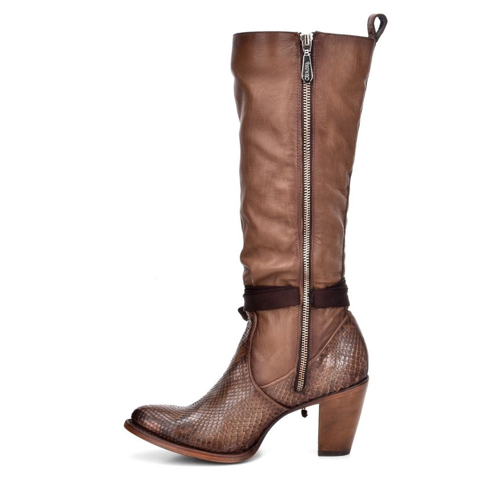 3F42PH - Cuadra brown western cowgirl python skin knee high boots for women-Kuet.us
