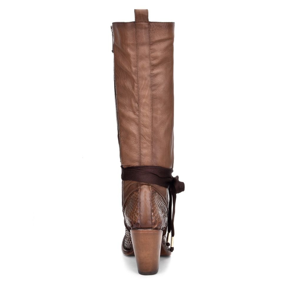 3F42PH - Cuadra brown western cowgirl python skin knee high boots for women-Kuet.us