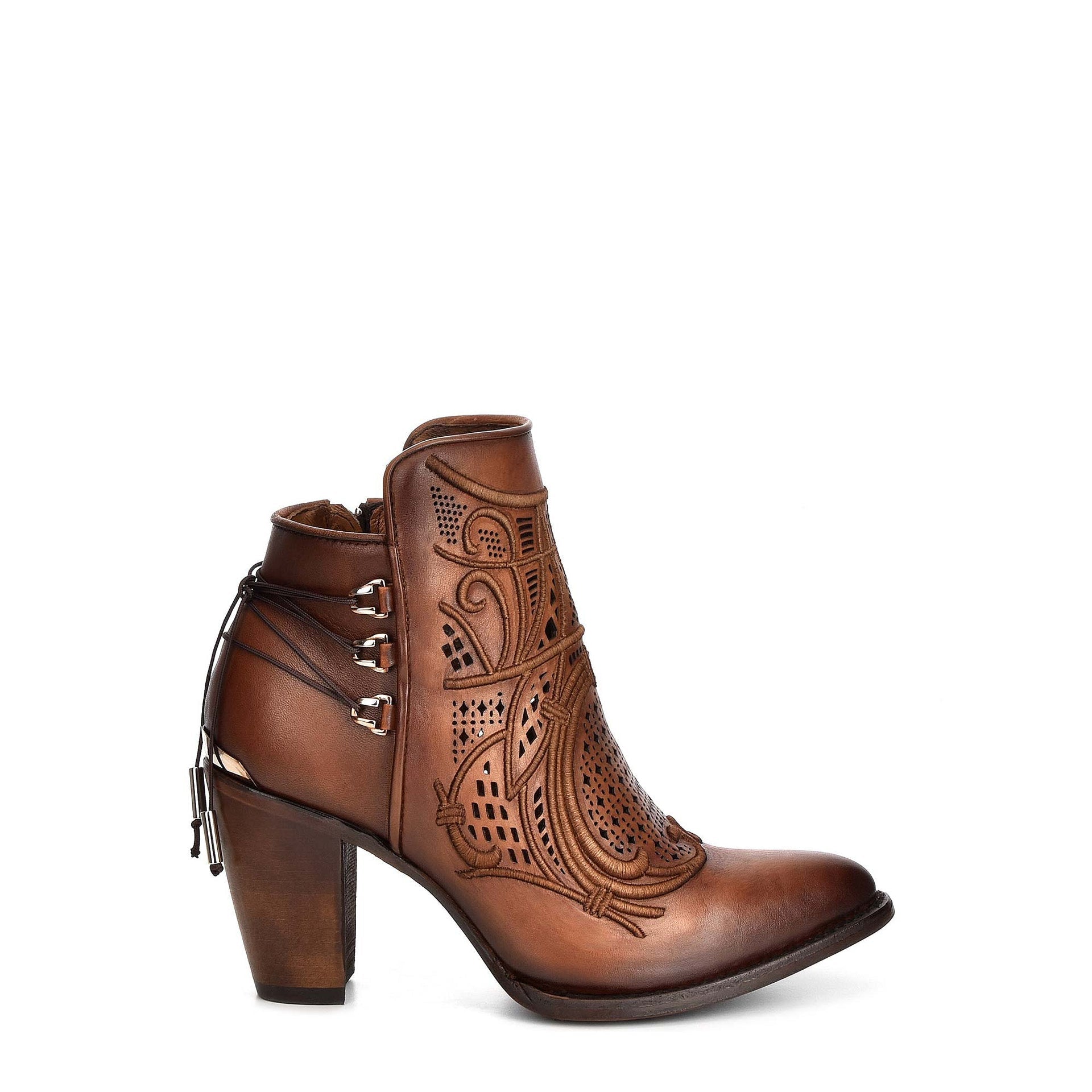 3F48RS - Cuadra brown western cowgirl cowhide leather ankle boots women-Kuet.us