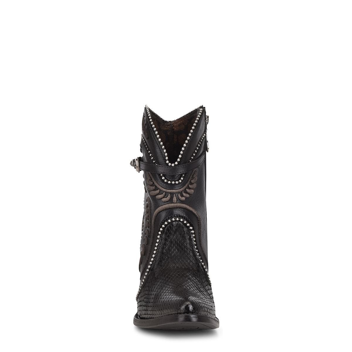 3F59PH - Cuadra black dress cowgirl python skin ankle boots for women-Kuet.us