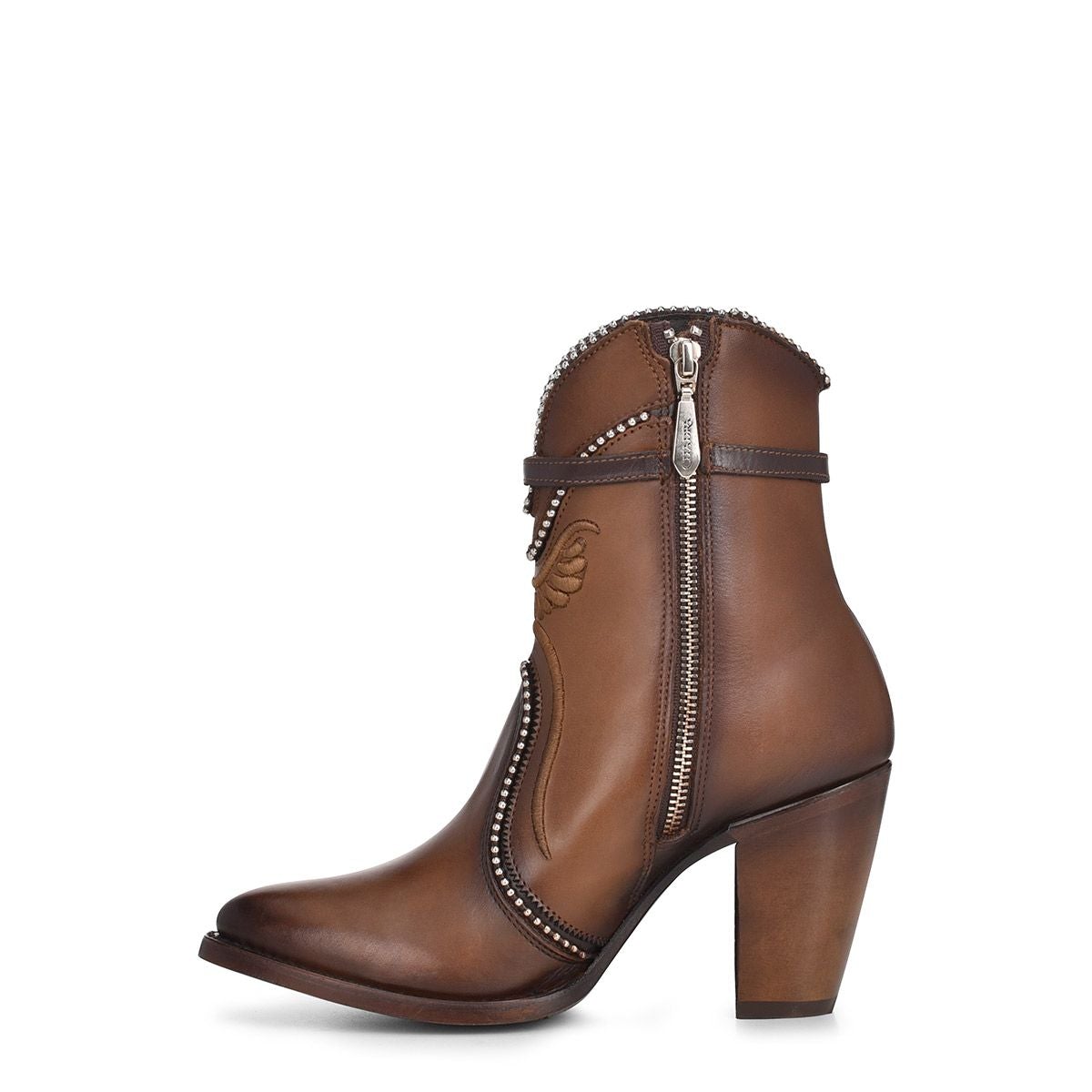 3F59RS - Cuadra brown western cowgirl cowhide leather dress ankle boots women-Kuet.us
