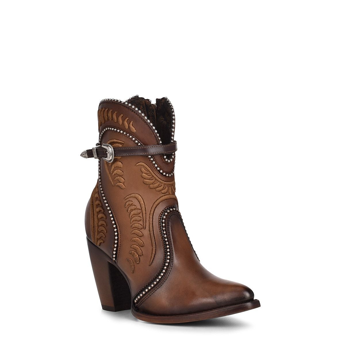3F59RS - Cuadra brown western cowgirl cowhide leather dress ankle boots women-Kuet.us