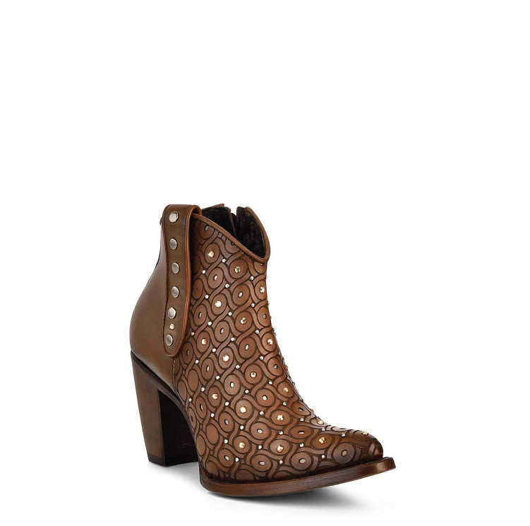 3F65RS - Cuadra maple western cowgirl leather studded ankle boots for women-CUADRA-Kuet-Cuadra-Boots