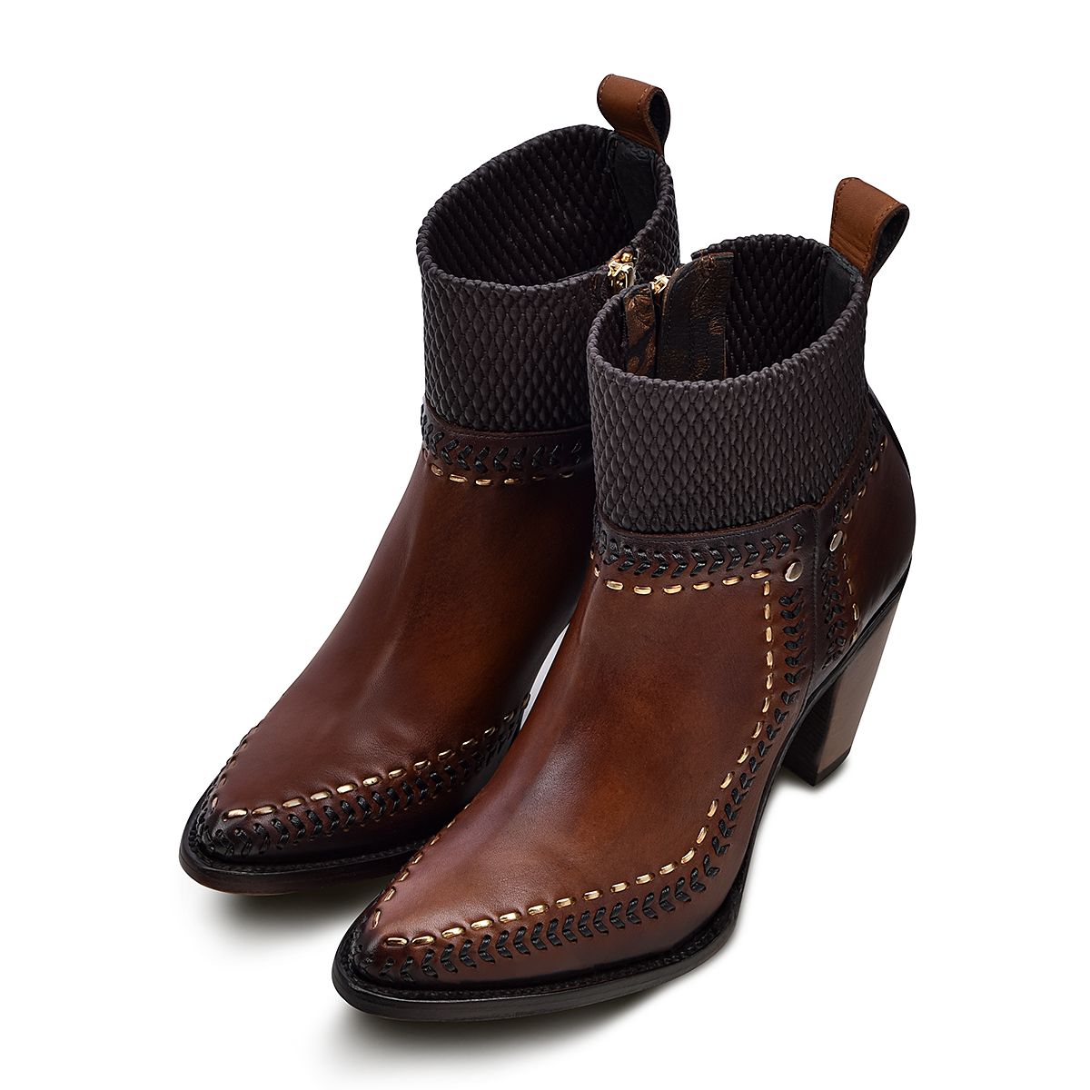 3F81RS - Cuadra brown western cowgirl cowhide leather ankle boots for women-Kuet.us