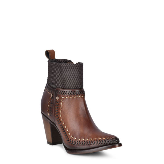 3F81RS - Cuadra brown western cowgirl cowhide leather ankle boots for women-Kuet.us