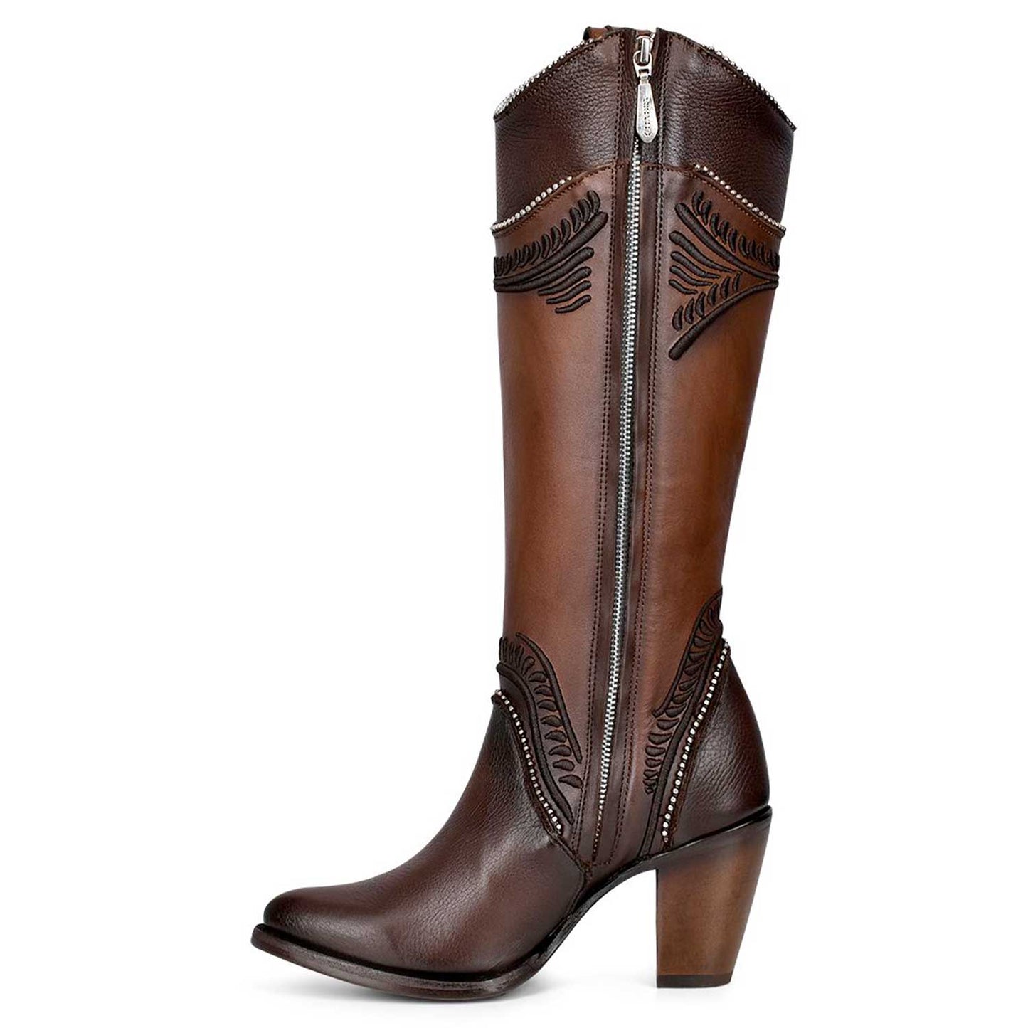 3F82RS - Cuadra brown western cowgirl cowhide leather knee high boots for women-Kuet.us