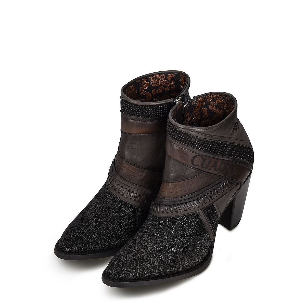 3F86MA- Cuadra black casual stingray leather ankle boots for women-Kuet.us