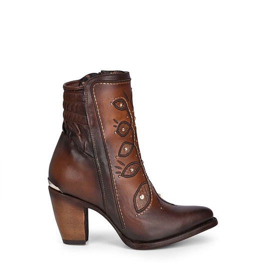 3F89RS - Cuadra brown western cowgirl cowhide leather ankle boots for women-Kuet.us