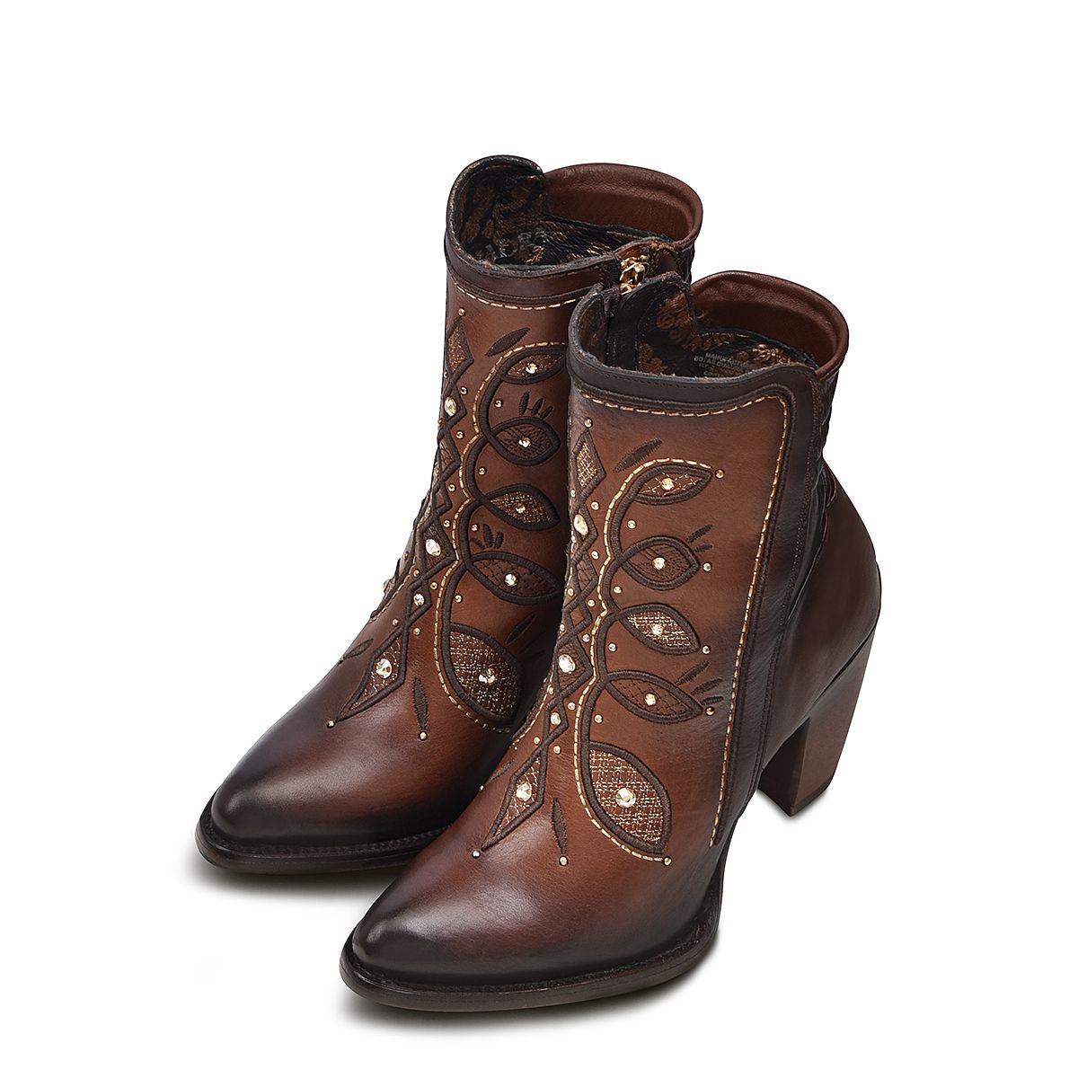 3F89RS - Cuadra brown western cowgirl cowhide leather ankle boots for women-Kuet.us