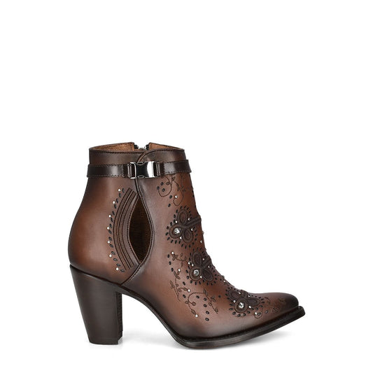 3F92RS - Cuadra brown western cowgirl cowhide leather ankle boots for women-Kuet.us