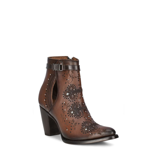 3F92RS - Cuadra brown western cowgirl cowhide leather ankle boots for women-Kuet.us
