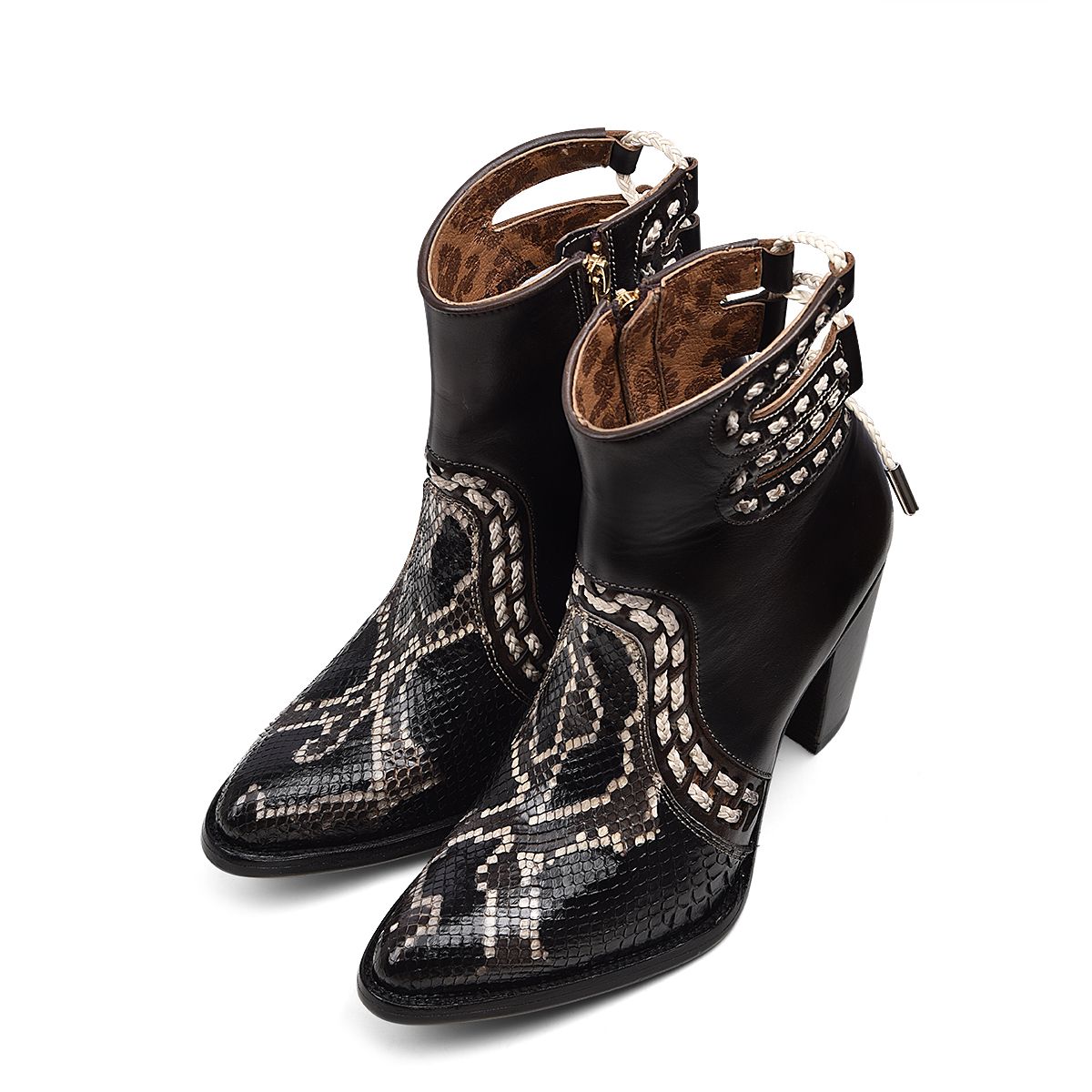 3F93PH - Cuadra black fashion phyton leather ankle boots for women.-Kuet.us