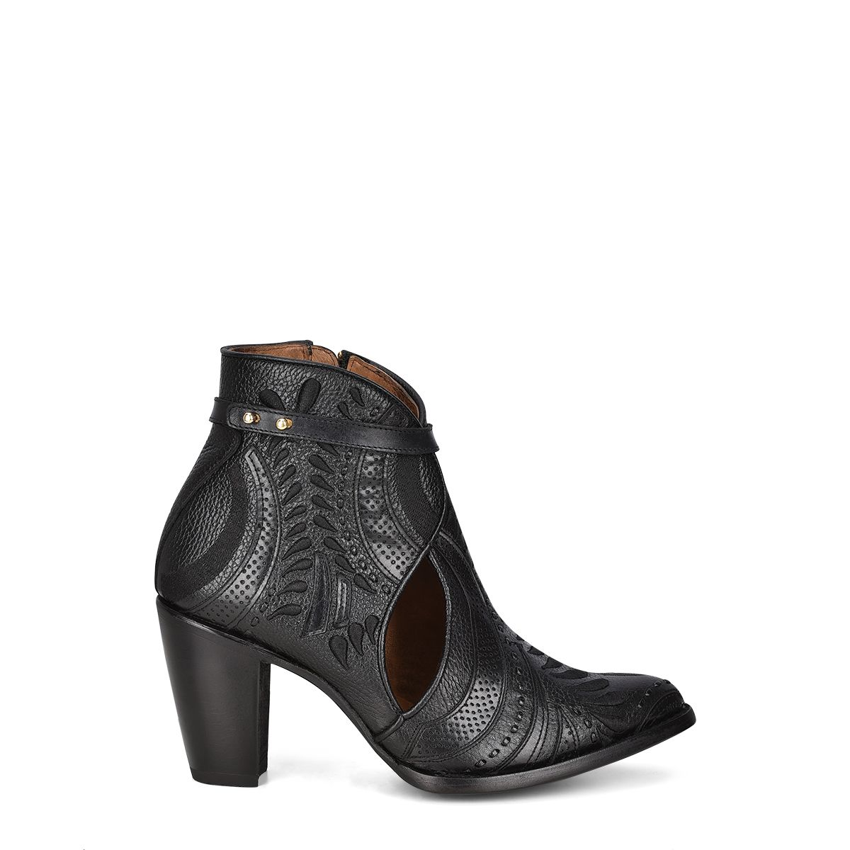 3F95RS - Cuadra black western cowgirl cowhide leather ankle boots for women-Kuet.us