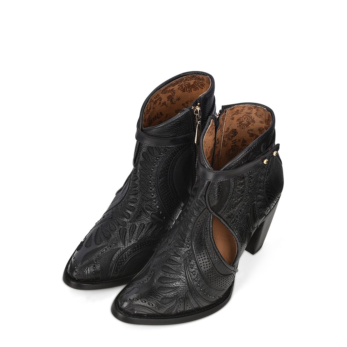 3F95RS - Cuadra black western cowgirl cowhide leather ankle boots for women-Kuet.us