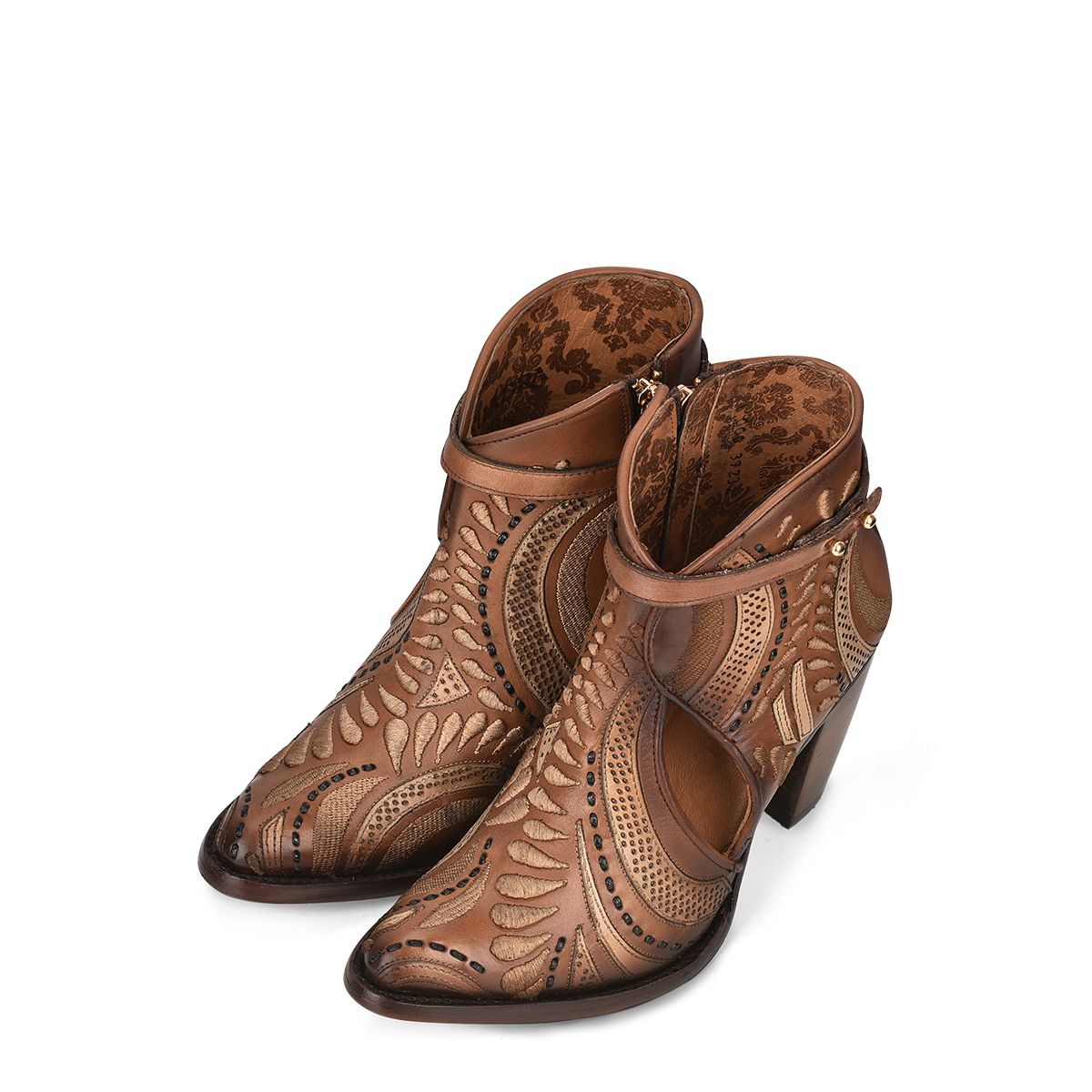 3F95RS - Cuadra brown western cowgirl cowhide leather ankle boots for women-Kuet.us