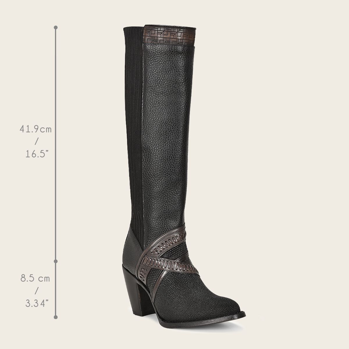 3F99MA - Cuadra black western cowgirl stingray knee high boots for women-Kuet.us