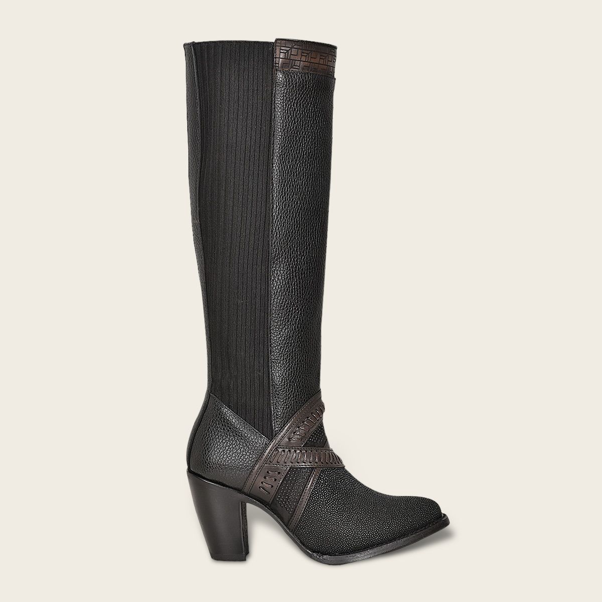 3F99MA - Cuadra black western cowgirl stingray knee high boots for women-Kuet.us