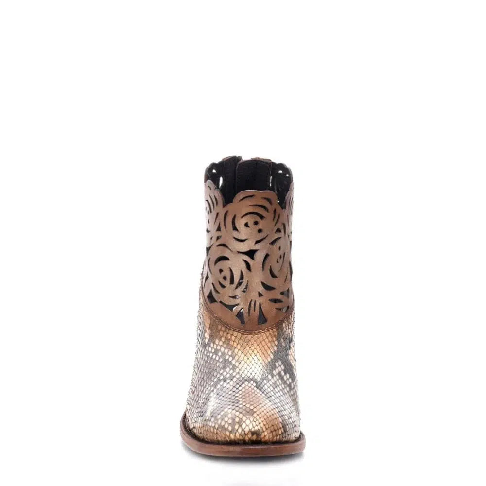 3I13PH - Cuadra metallic gold western cowgirl python skin ankle boots for women-Kuet.us