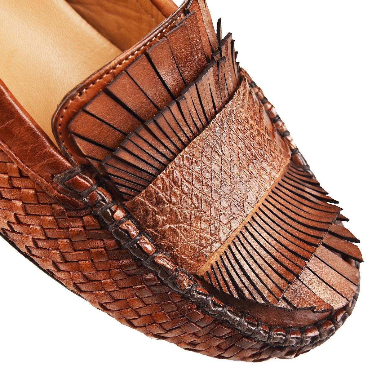 3J3TEPI - Cuadra brown fashion casual woven leather flat drivers for women-Kuet.us