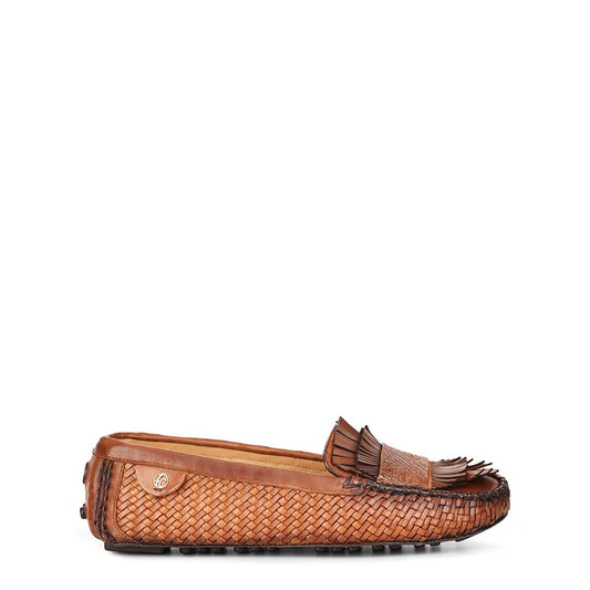 3J3TEPI - Cuadra brown fashion casual woven leather flat drivers for women-Kuet.us