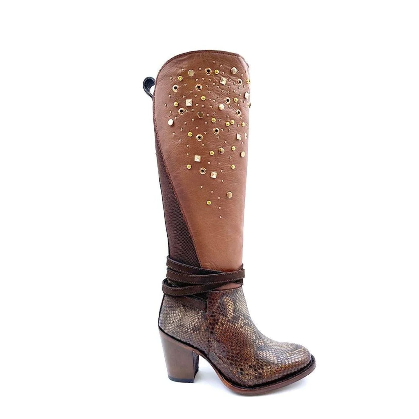 3W03PH - Cuadra brown western cowgirl python skin knee high boots for women-Kuet.us