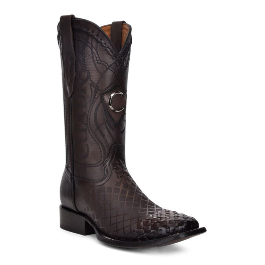 3Z02RS - Cuadra black casual cowboy rodeo woven leather boots for men-Kuet.us