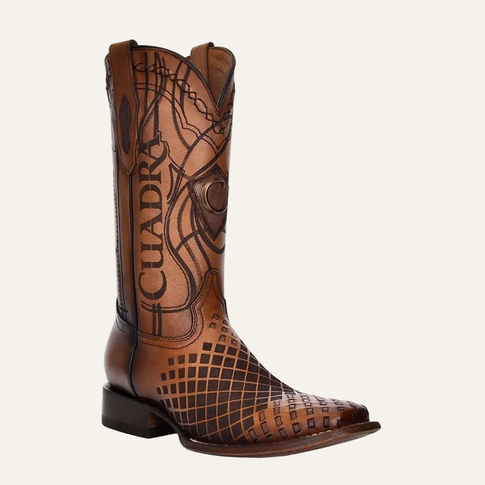 3Z02RS - Cuadra honey casual cowboy rodeo woven leather boots for men-Kuet.us