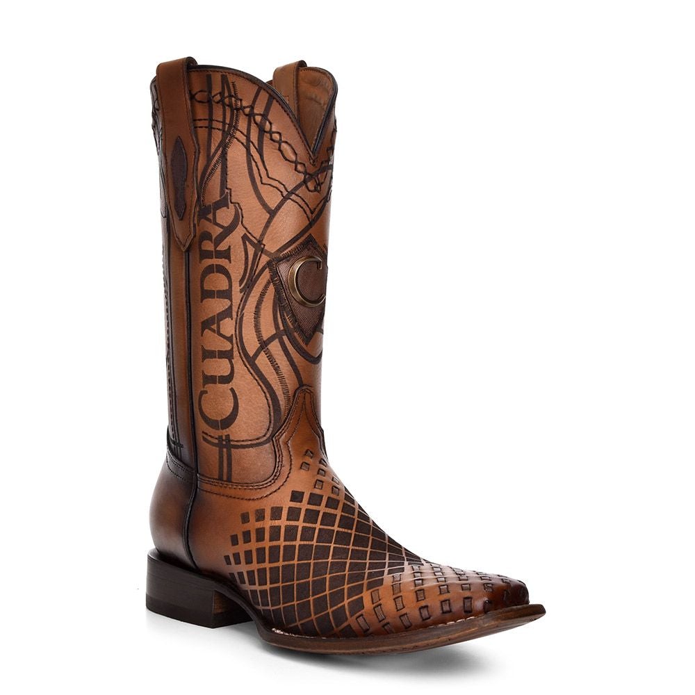 3Z02RS - Cuadra honey casual cowboy rodeo woven leather boots for men-Kuet.us