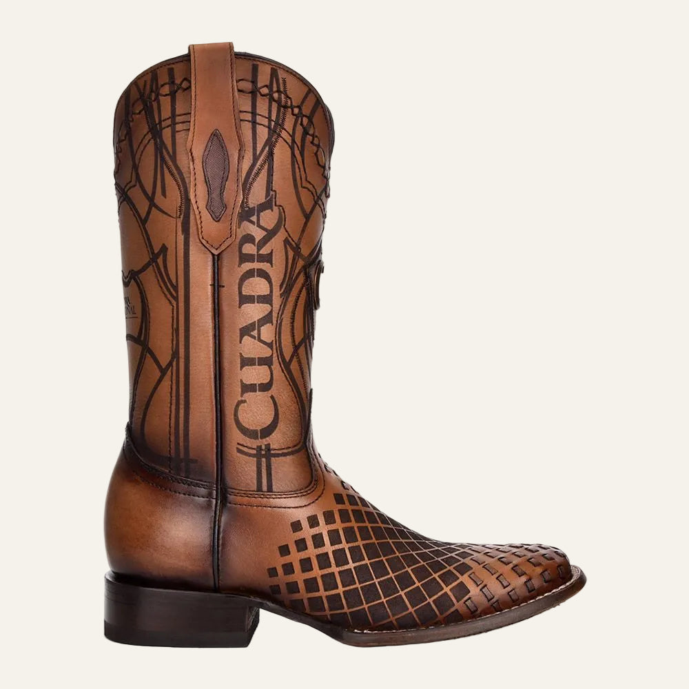 3Z02RS - Cuadra honey casual cowboy rodeo woven leather boots for men-Kuet.us