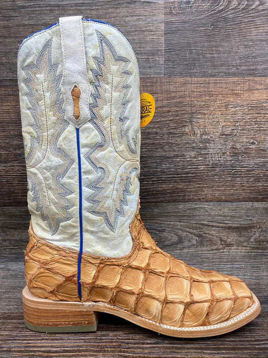 A4050-D Corral brown Pirarucu Fish skin rodeo boots for men-Kuet.us