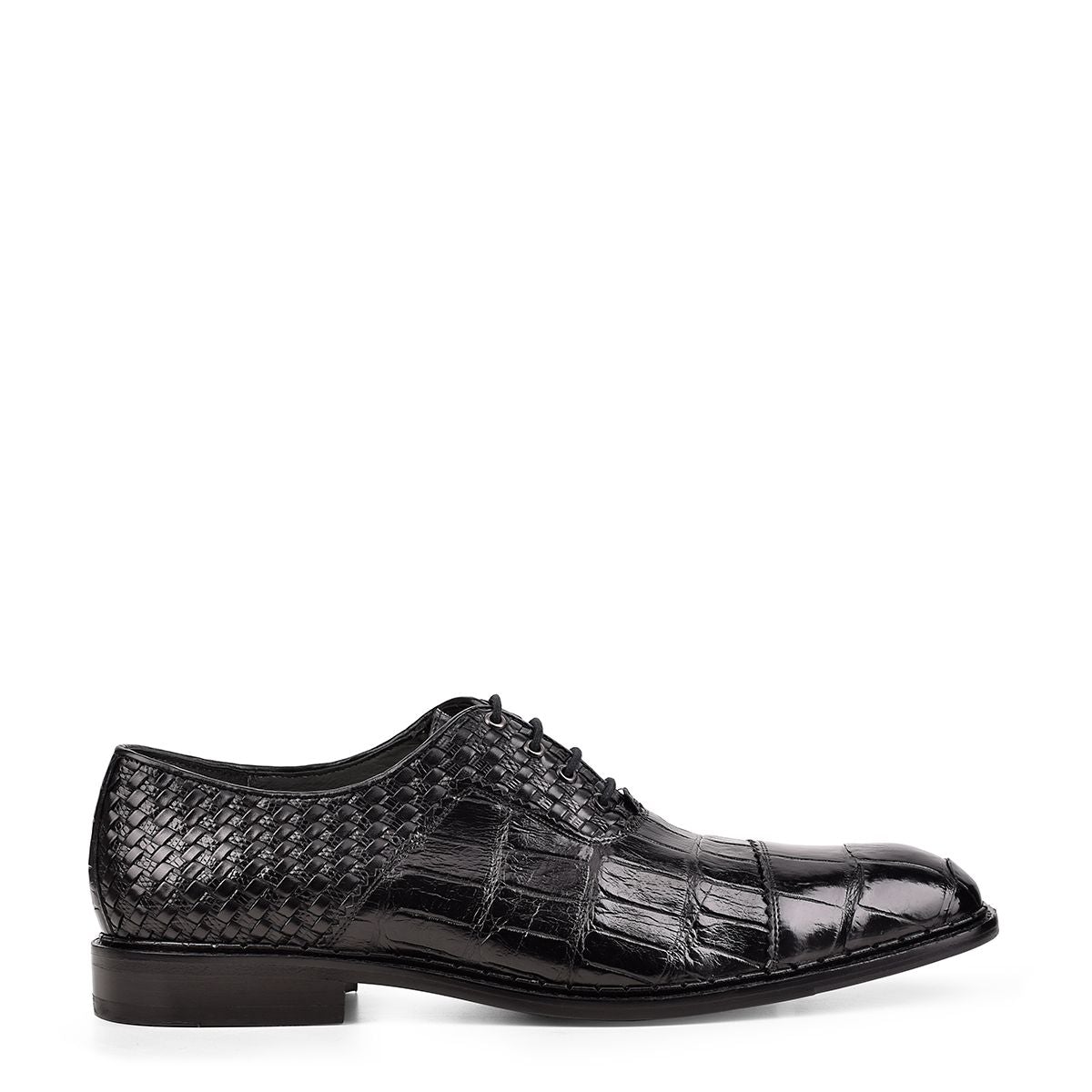 42FLPTE - Cuadra black fashion dress alligator woven oxford shoes for men-Kuet.us