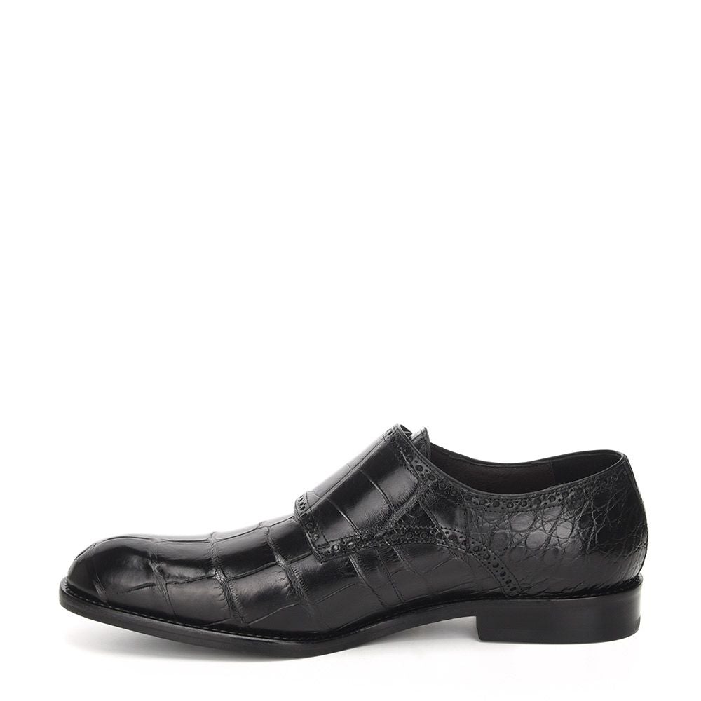 44FLPLP - Cuadra black classic dress alligator triple monk strap shoes for men-Kuet.us