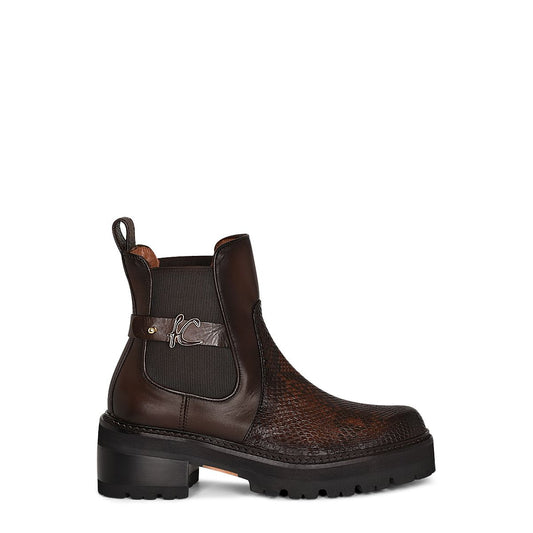 47WPBTS - Franco Cuadra brown casual fashion python skin combat boots for women-Kuet.us