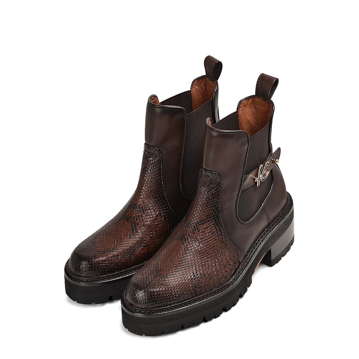 47WPBTS - Franco Cuadra brown casual fashion python skin combat boots for women-Kuet.us