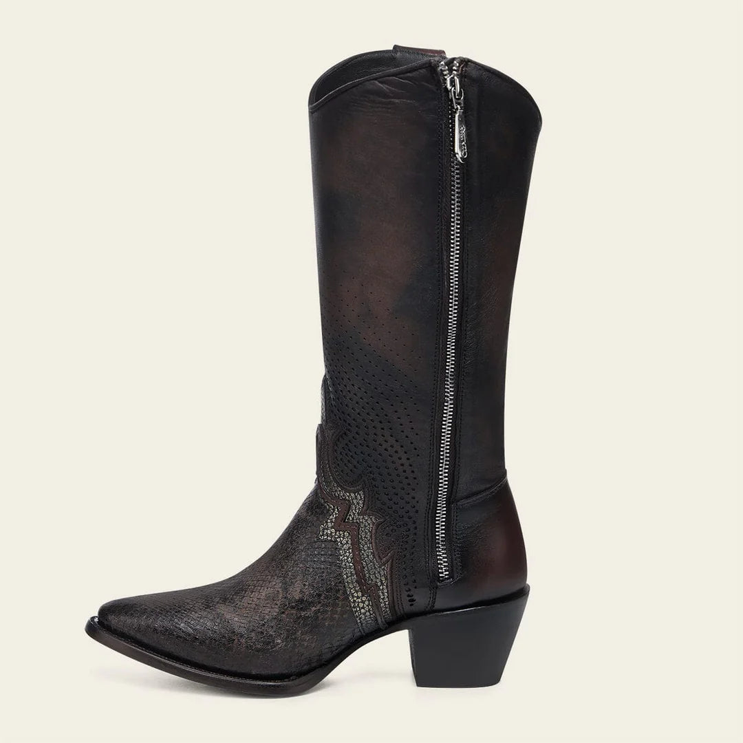 4A45PM - Cuadra chocolate python boots for women