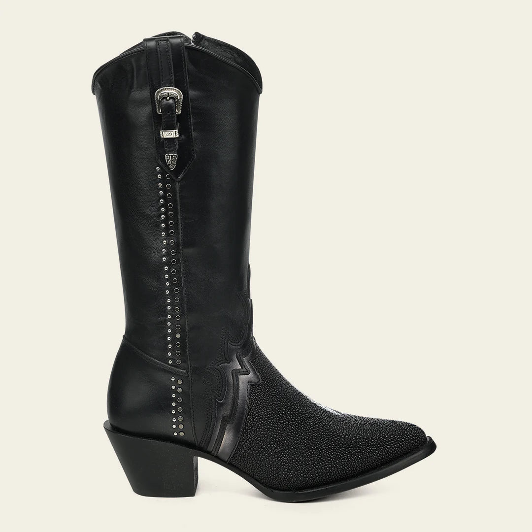 4A50MA- Cuadra black fashion stingray skin boots for women