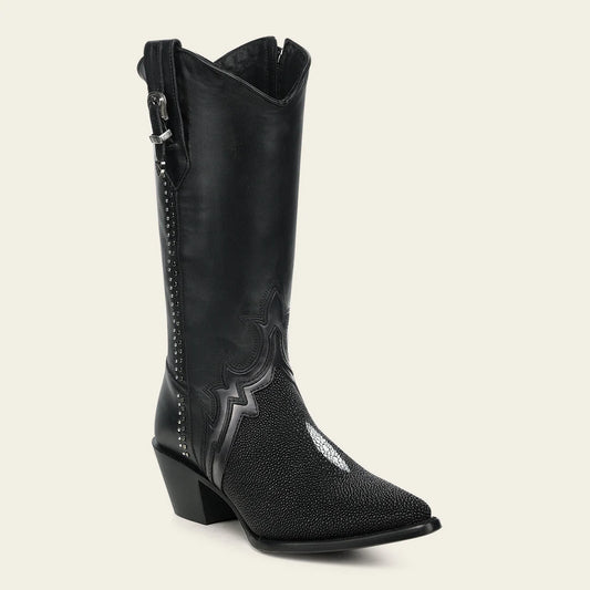 4A50MA- Cuadra black fashion stingray skin boots for women
