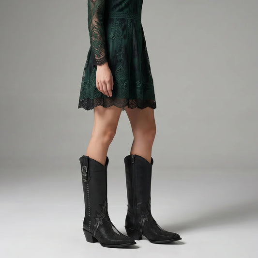 4A50MA- Cuadra black fashion stingray skin boots for women