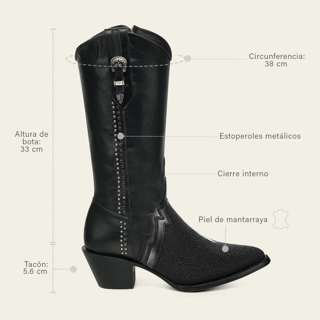 4A50MA- Cuadra black fashion stingray skin boots for women