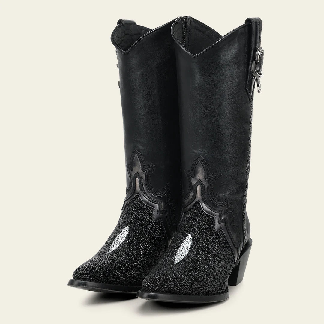 4A50MA- Cuadra black fashion stingray skin boots for women