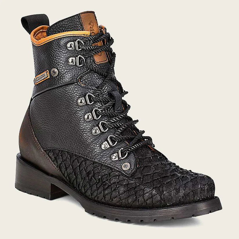 4D10MH - Cuadra Black Casual Vintage Fashion Pirarucu Ankle Booties