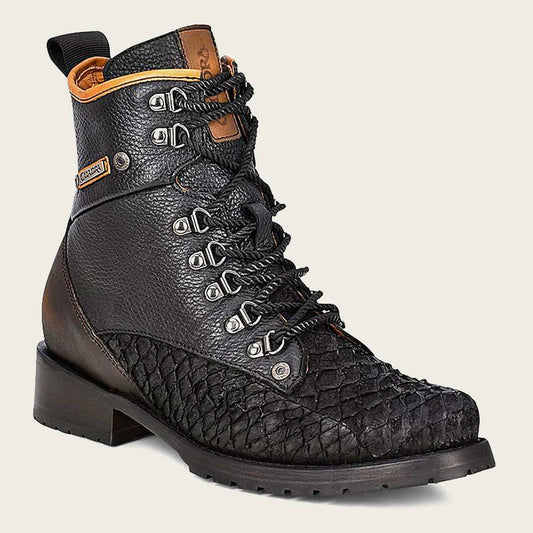 4D10MH - Cuadra Black Casual Vintage Fashion Pirarucu Ankle Booties