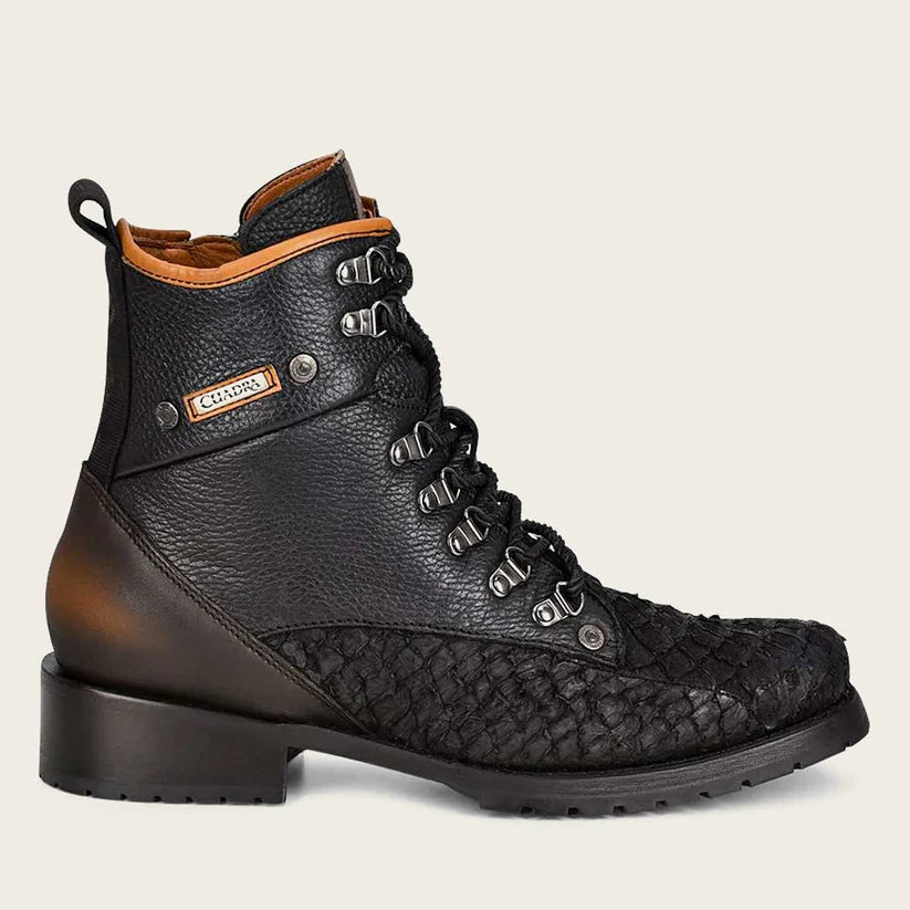 4D10MH - Cuadra Black Casual Vintage Fashion Pirarucu Ankle Booties
