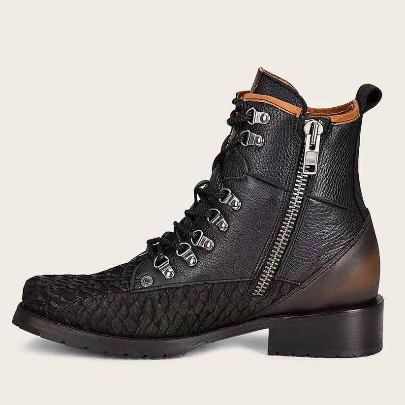 4D10MH - Cuadra Black Casual Vintage Fashion Pirarucu Ankle Booties