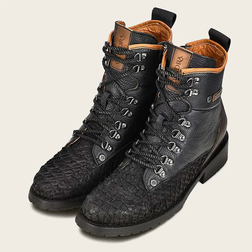 4D10MH - Cuadra Black Casual Vintage Fashion Pirarucu Ankle Booties